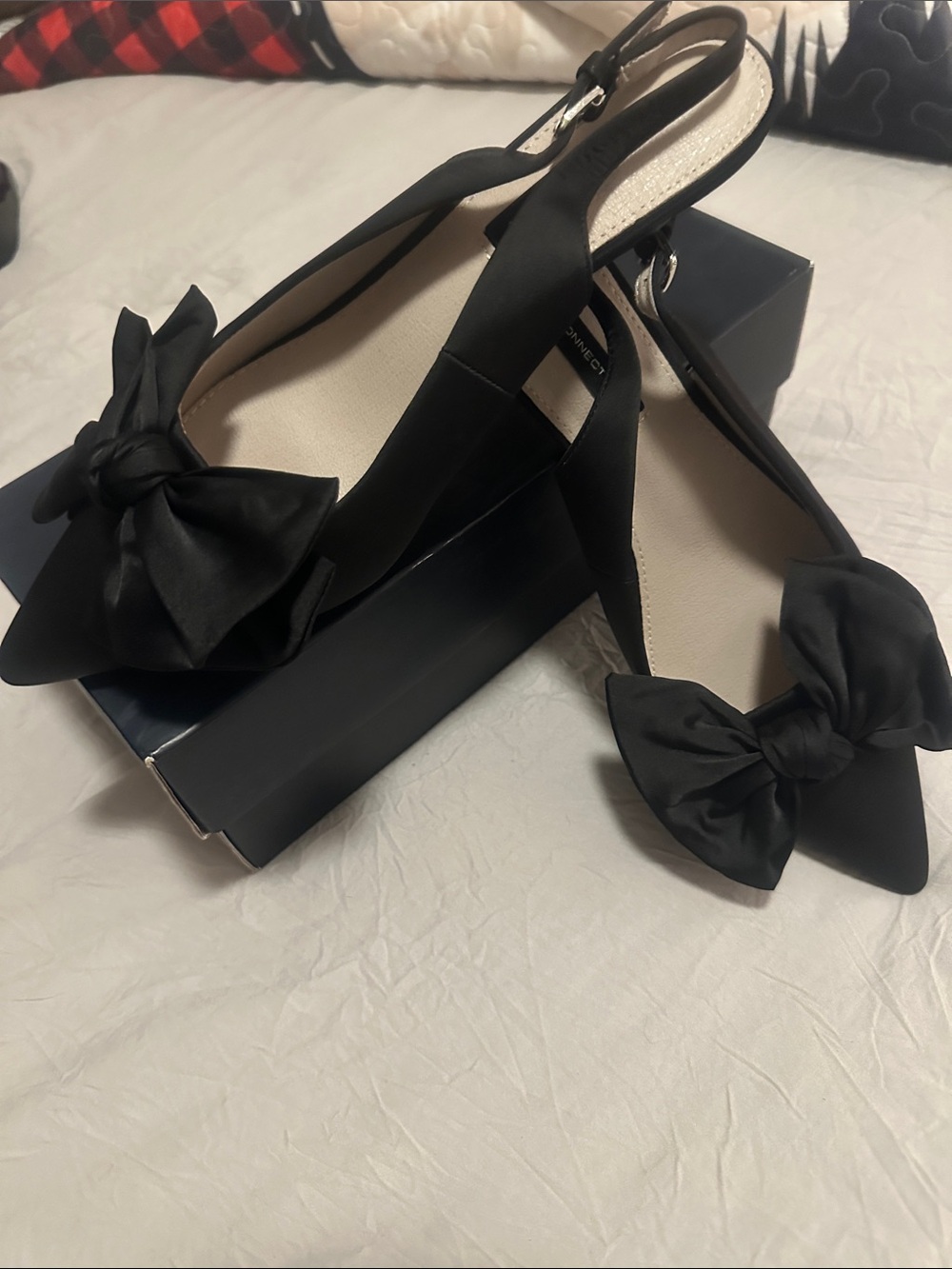 French Connection Black Pointed Bow Slingback Flats